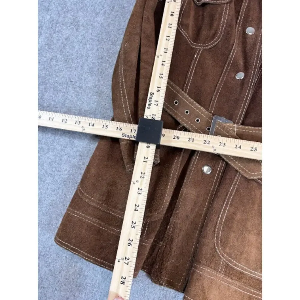 VTG Suede Leather Coat Belted Western Jacket Women Small Brown Cowgirl Boho 70s - Picture 8 of 8